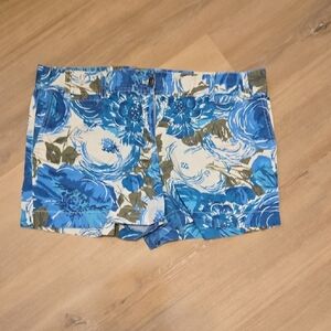 LOFT Blue and Green Bermuda Shorts with Artistic Pattern